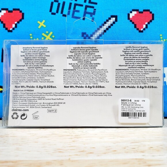 Claires Ice Cream Cone Pucker Pops Lip Gloss Vanilla Cupcake and Strawberry Set - Picture 3 of 7